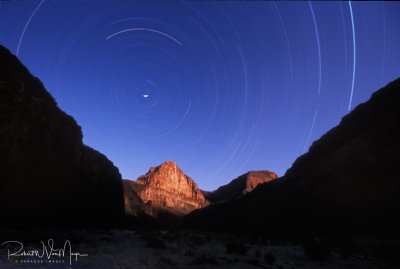 Star Trail above Whitmore Wash with setting full Moon- River Mile 188.4