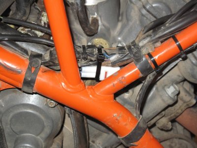 KTM 990 JDJetting EFI Tuner Installation- Left Side O2 Bypass Plug Secured
