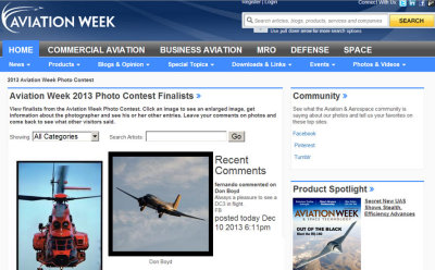 2013 - Finalist in the 2013 Aviation Week & Space Technology's annual photo contest - photo of TMF Aircraft's Super DC-3 N587MB