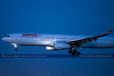 2014 - Swiss A330-343X HB-JHJ on short final approach to runway 30 airline aviation stock photo #3193