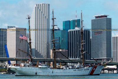 2014 - USCGC EAGLE (WIX-327) arriving at downtown Miami's new waterfront Museum Park from Cozumel, Mexico stock photo #5267C