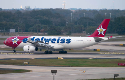 2015 - Edelweiss Air Airbus A330-343 HB-JHQ rare landing roll out on runway 1-R at TPA aviation stock photos #9349