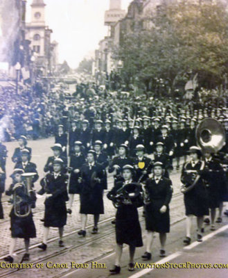 1945 - Doris Smoak Ford marching in the Coast Guard SPARS band in Washington, DC