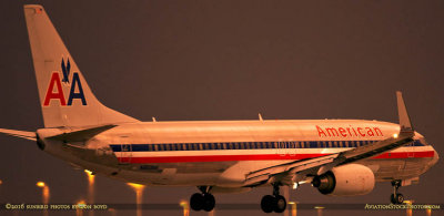 American Airlines B737-823 N865NN about to touch down on runway 9 at MIA aviation airline stock photo