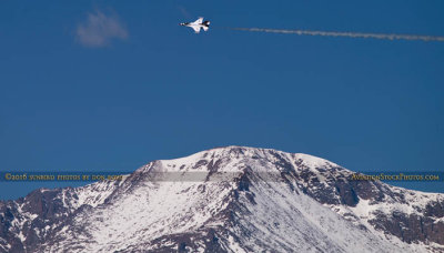 2016 - Air Force Thunderbird and the summit of Pike's Peak military aviation stock photo #4811