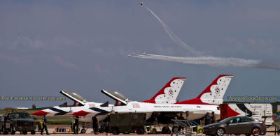 2016 - Air Force Thunderbirds making a pass down the runway at Peterson Air Force Base military aviation stock photo #4875