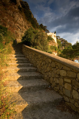 Early morning from the ancient stair  from Capri to Anacapri. La scala Fenicia, Anacapri side.