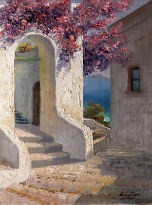Ancient house with bouganvillea