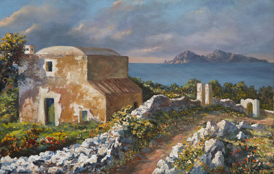 A farmer house on Sorrento coast, Capri in the background