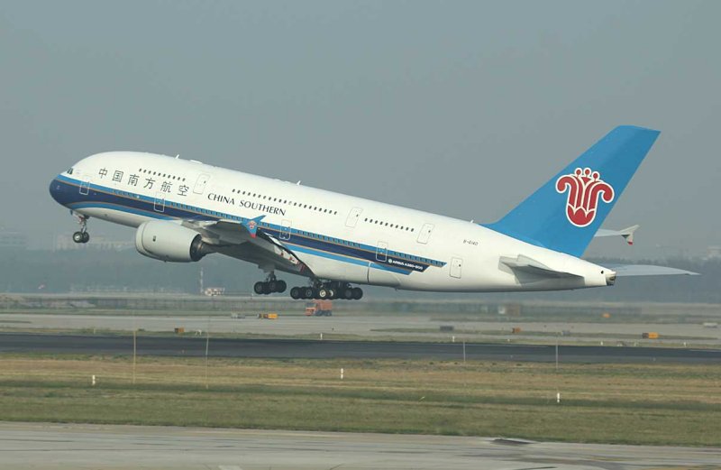 China Southern A-380 took off from PEK Runway 36L