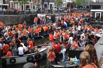 King's Day celebration on the canal, 2