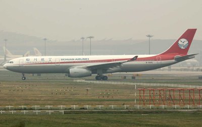Sichuan Airlines' A-330 ready for take off from PEK Runway 36L