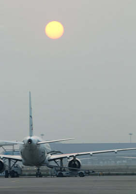 Hazy sunset, PVG, 2015