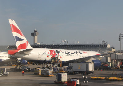 BA 777 in special livery for a Chinese fashion designer