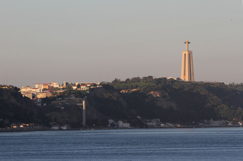 Lisbons Cristo Rei statue from ship. Statue was given as a gift because Portugal didnt take sides in WW II