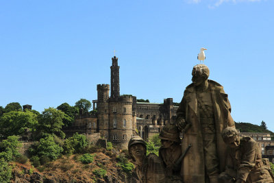 Calton Hill, statue and bird from the HOHO bus