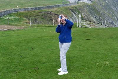 Ruth taking pictures at Sumburgh Head