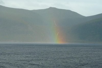I photographed distant lighthouses and a rainbow as we said goodbye to Norway.  Now it's on to Ireland. 