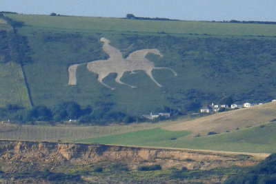 From the ship I looked for & found the King George III chalk carving on a hill not far from Portland 