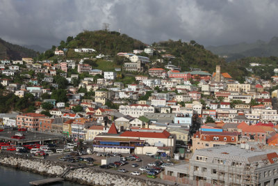 St. Georges, Grenada from ship 4pm with water taxi pier and bus station