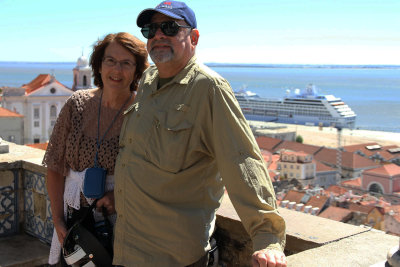 Us at Santa Luzia with our ship (boarded that afternoon) in the background.