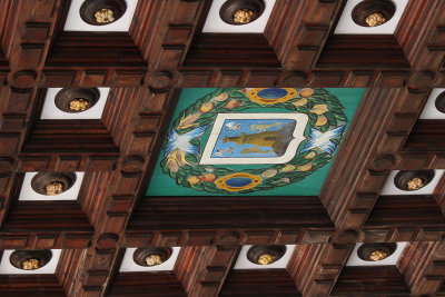 Part of Espana's roof.  The decorations are centered around the different provinces in Spain