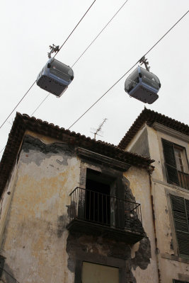 Cable cars went above my head as I walked through Old Town