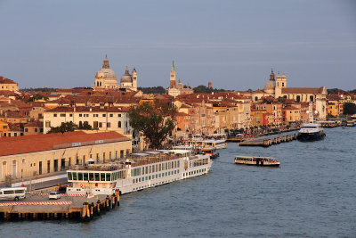 View of Venice waterfront from back of World Cafe, Viking Star 6 pm