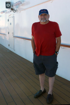 Howard in shorts, sea day - scary!