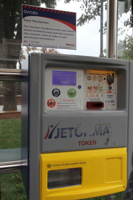 Jetomatik machine at tram. Be sure to have liras, no credit cards.