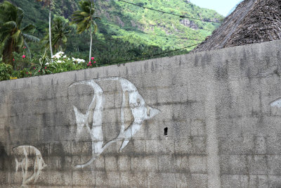 Vaitape fish walls near a house