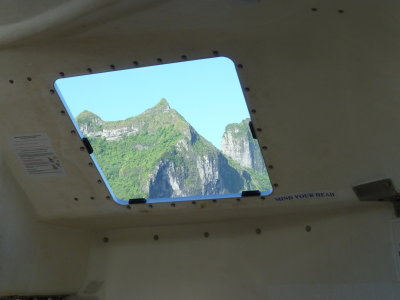 Mountain from window of tender boat