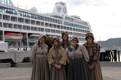 Some of the greeters on the pier.  They are part of the Fabuleuse show that cruisers can attend - quite a spectacle!