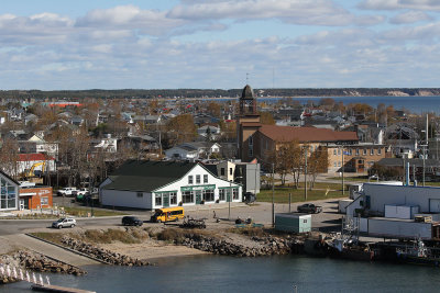 Woke up around 7.  We were approaching Havre St. Pierre, a small city way up in northern Quebec province (view from ship). 
