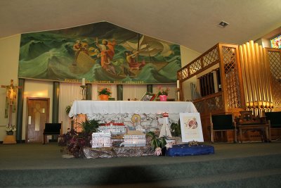 I walked inside the pretty church in HSP. The pastor was there & explained that the little models under the alter represent.