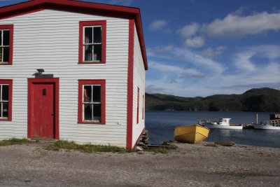 Woody Point shed & boats. Woody Point is quite a fishing town. 