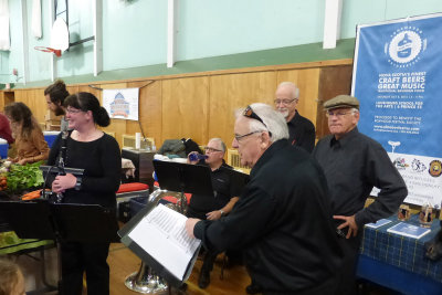 Local music at the market in Lunenburg next to the curling rink.