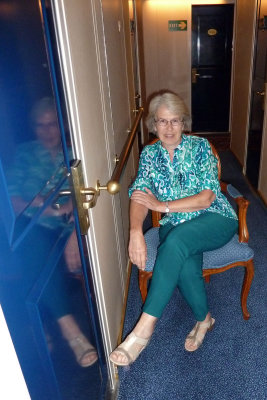 On different days, 3 chairs appeared near our inside cabin (off the main aisle). When #3 appeared, we had some fun. 