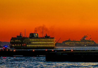 Staten Island Ferry At Sunset