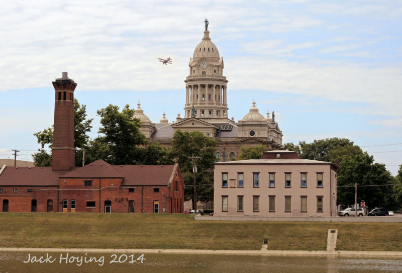 Waco Biplane over Miami County, Ohio Courthouse