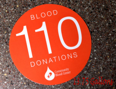 Today's Milestone for me, 13.75 Gallons of donated blood.