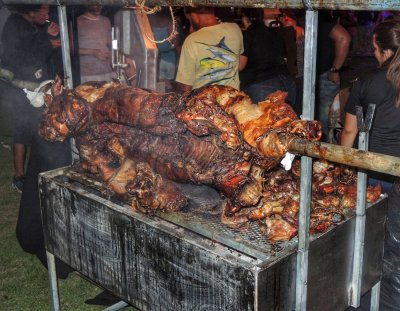 Pig on a spit at a festival in San Juan