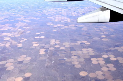 The center of the photo is the border of Kansas/Missouri (crop irrigation circles from 38,000')