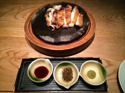 Shiretoko-chicken on hot pebbles