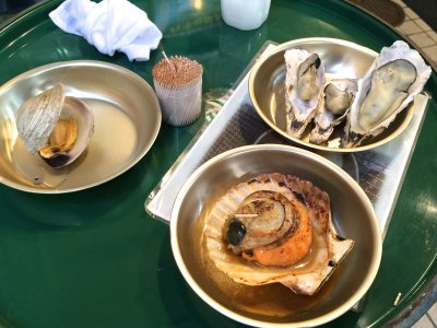 Grilled Scallop, steamed Claim and Oyster
