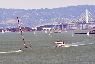 Oracle Team USA Boat with New SF-Oakland Bridge in Background