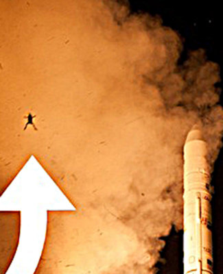 Caught by NASA remote cameras, he is about  40' in the air.