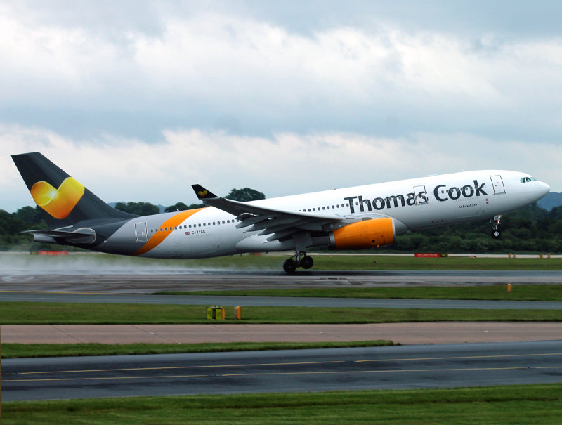 Leased machine departing runway 23L at MAN