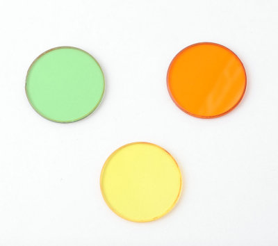 02 Vintage Nebro 31mm Glass Filters Green Yellow Orange with Keepers.jpg