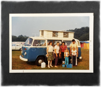 Family with their Blue VW Camper Van Oct. 1973